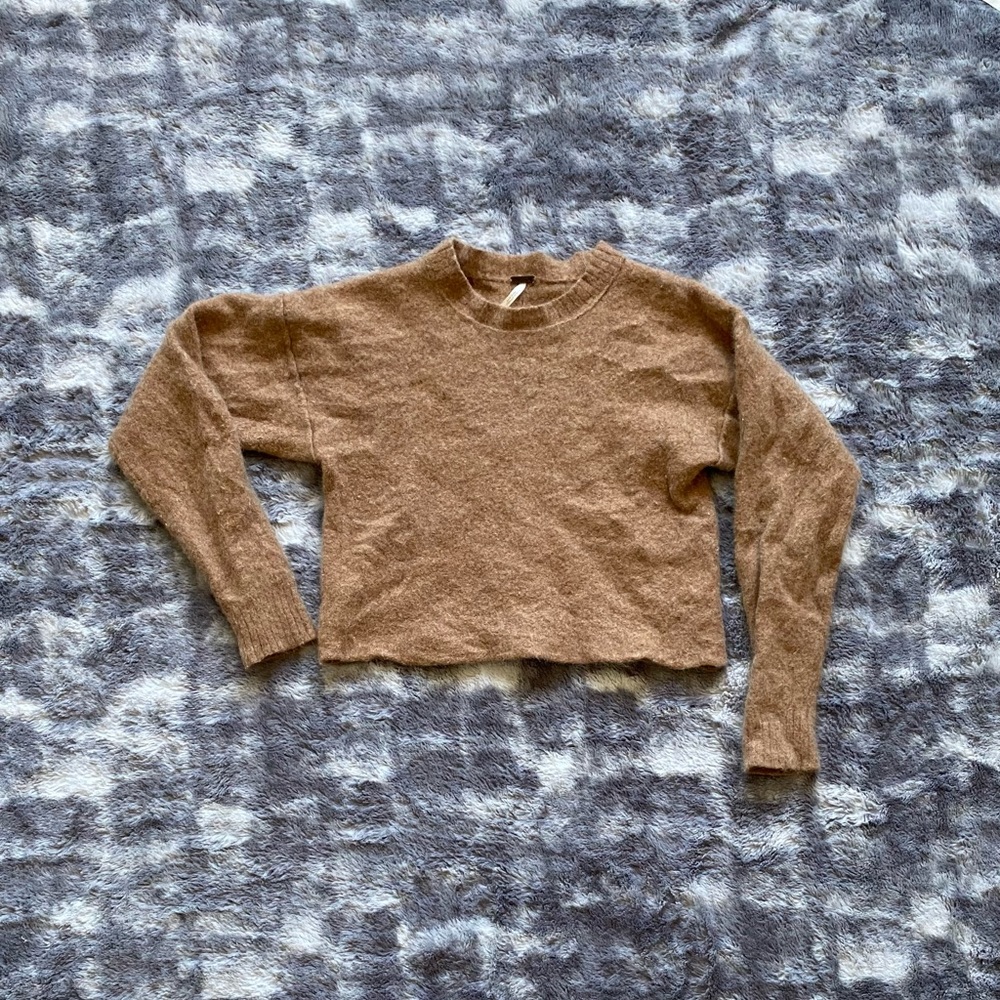 Free people 100% cashmere cropped sweater mock neck womens size medium